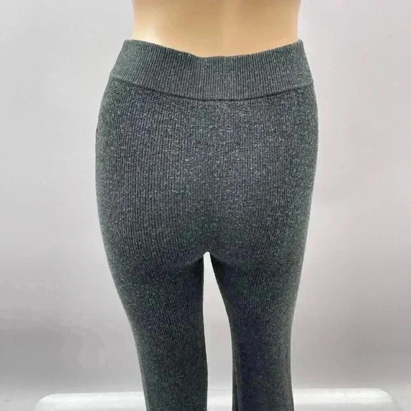 Charcoal Knit Wool High-Waisted Pants Flare Slit Le Ore Comfort Size S - Picture 10 of 11